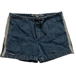 Vintage 90s Bum Equipment Jean Shorts 9/10 Drawstring Striped Blue Denim Grunge